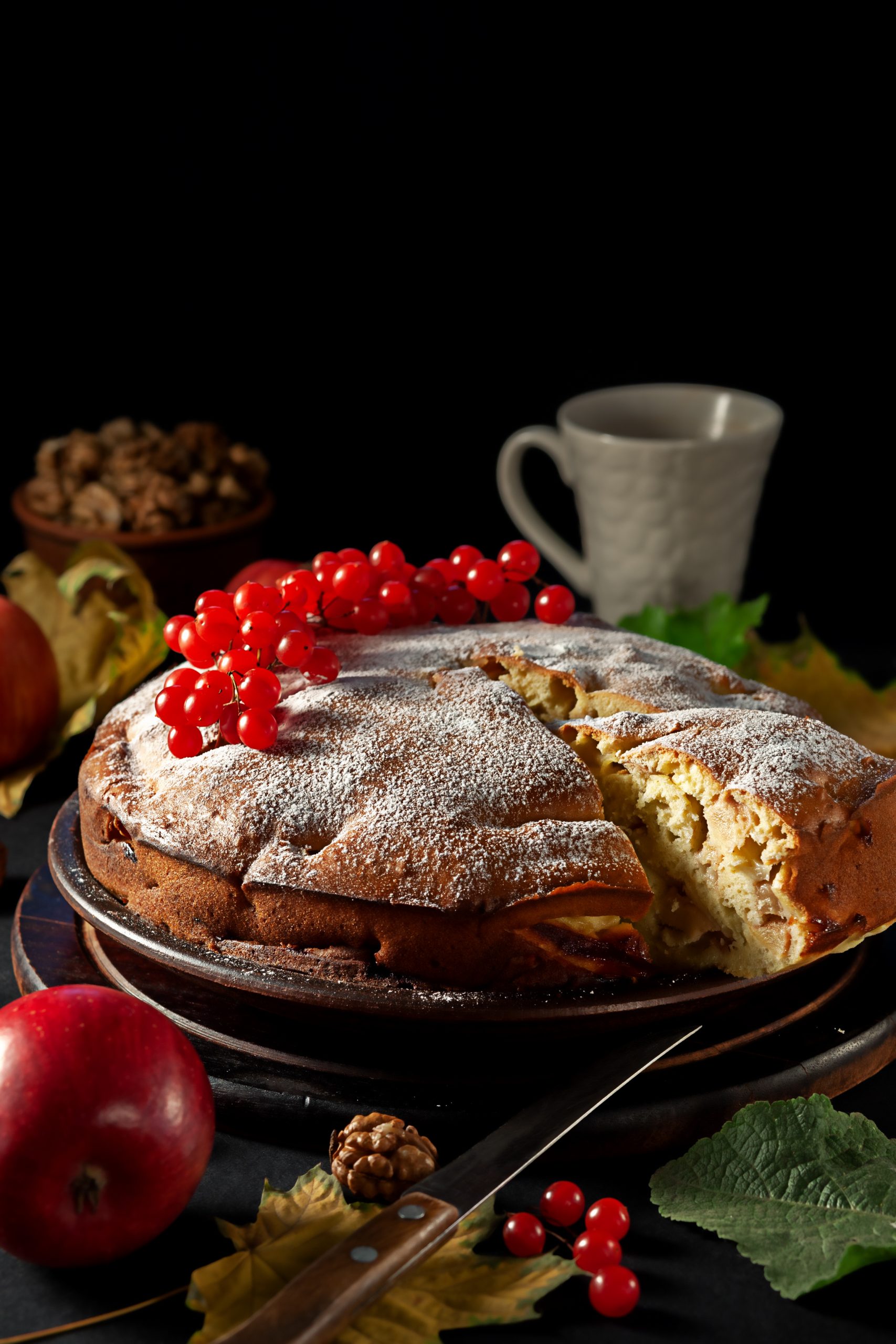 Freshly baked homemade apple tart on a platter