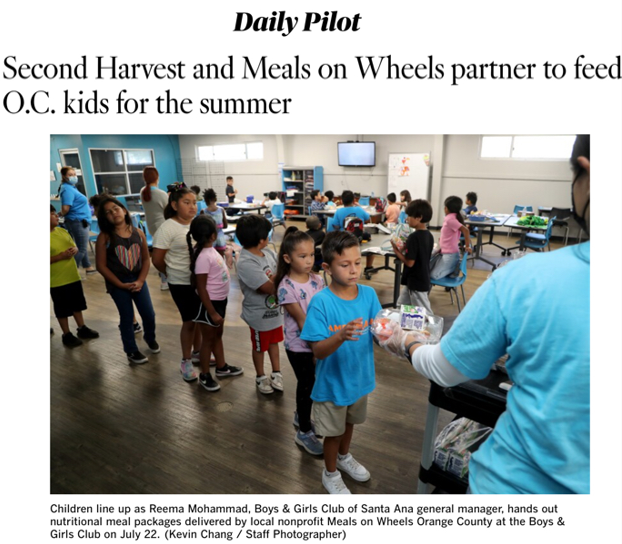 Second Harvest & Meals On Wheels OC Summer Lunch Program